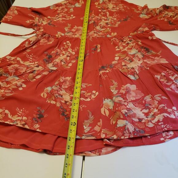 Torrid Voluminous Dress Size 2 Crinkle Gauze Floral Red Tie Neck Self Tie Belt - Picture 16 of 16
